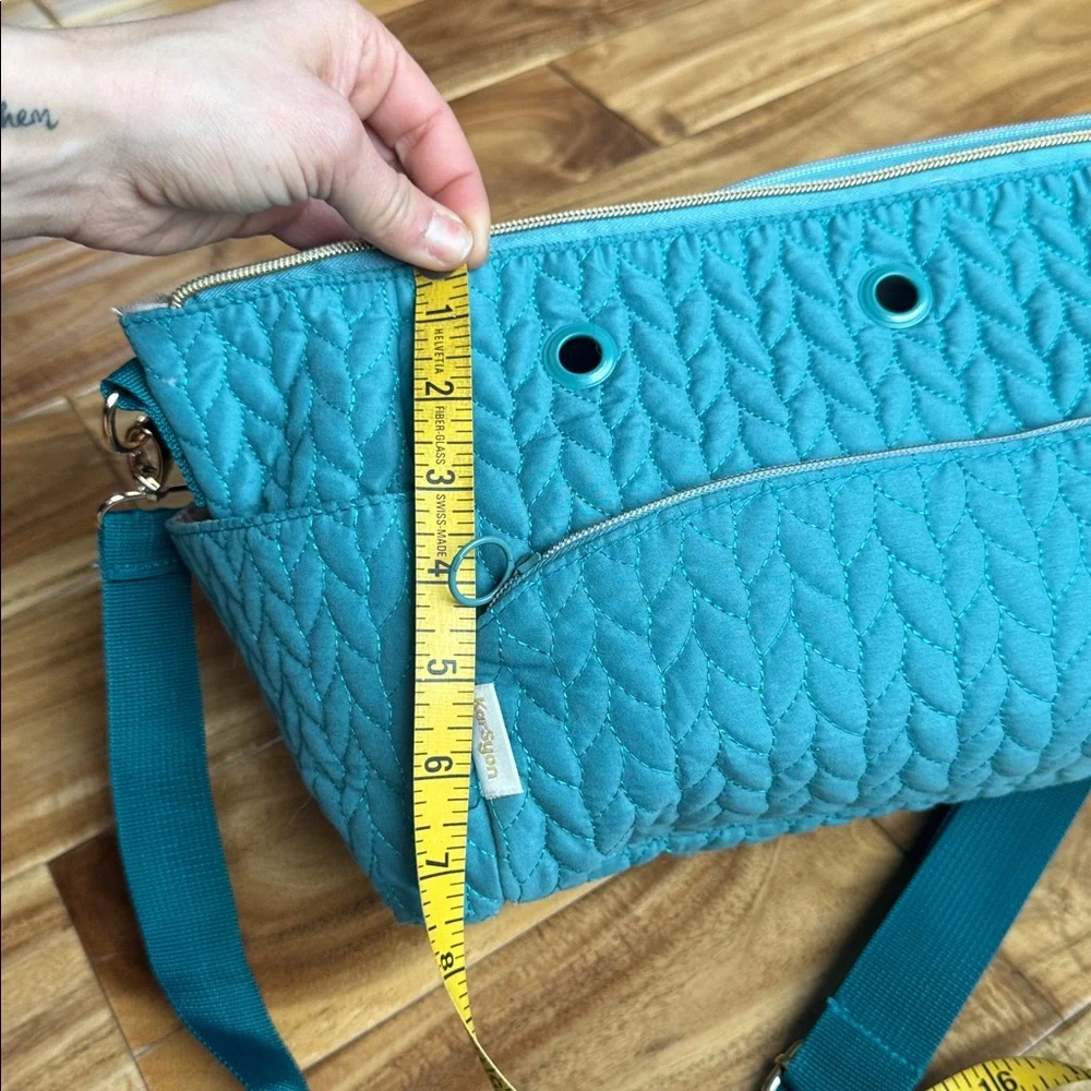 Teal Quilted Knitting Or Crochet Project Bag with Adjustable Strap